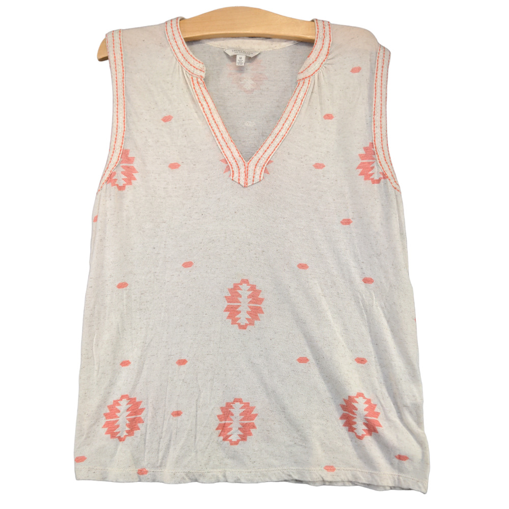 Lucky Brand Womens Embroidered Tank Top Blouse White Medium Aztec V-Neck